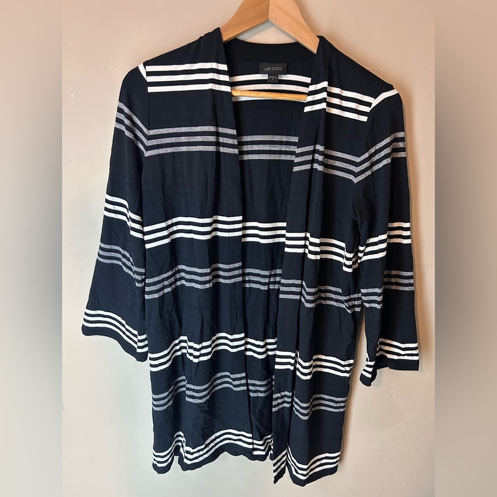 J. Jill Wearever Collection Striped Open Front Cardigan 3/4 Sleeve Casual Size S - Picture 2 of 6